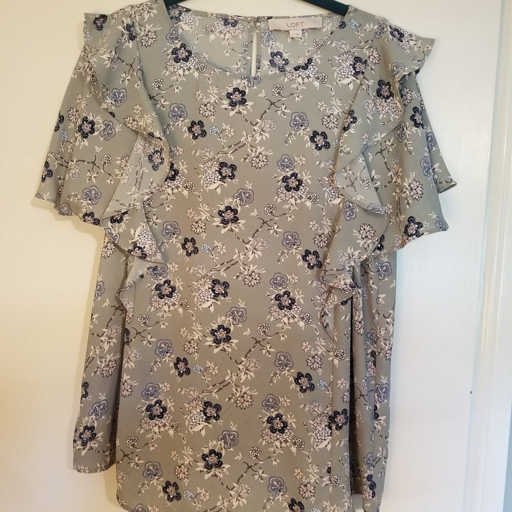 LOFT Floral Ruffle Sleeved Blouse - Size Small